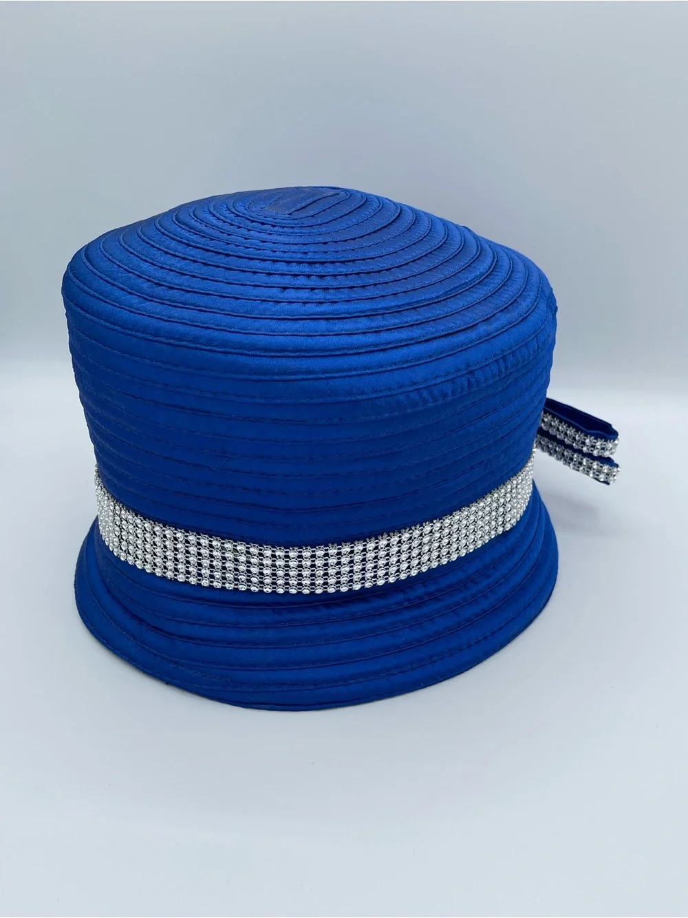 Elegant Royal Blue Floral Cocktail Hat with Crystal Accents